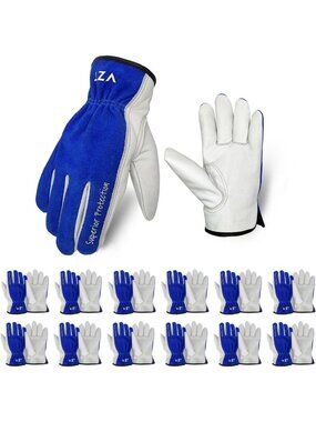 12 Pairs Leather Work Gloves for Men & Women - Water Resistant, Soft, Durable